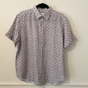 Robert Graham Mens Classic Fit Short Sleeve Button Up Size M Linen Cotton Preppy